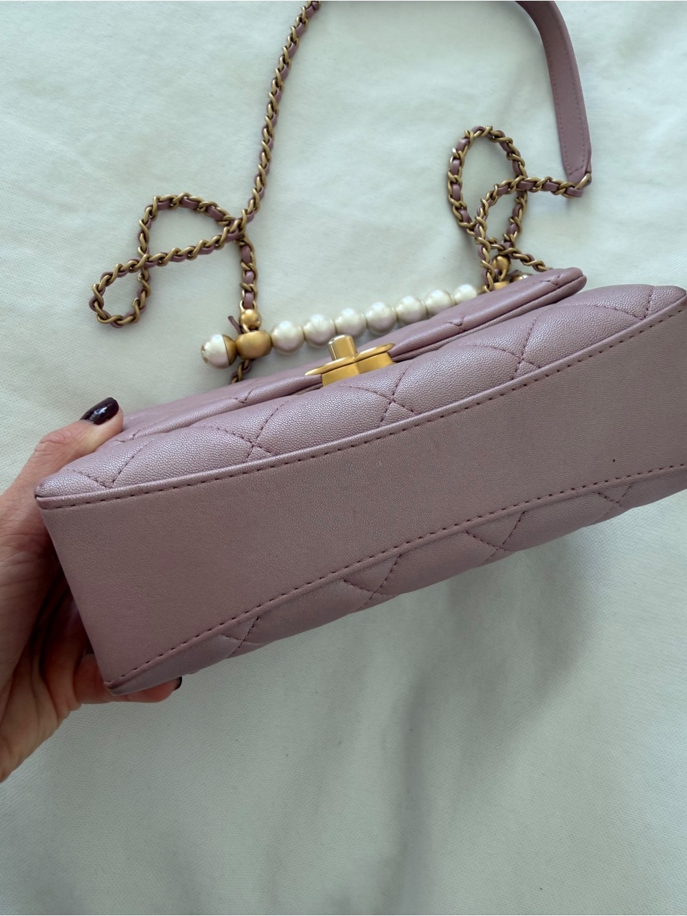 CHANEL Quilted Mini Flap Bag in Dusty Lavender with Gold Hardware - Picture 13 of 15